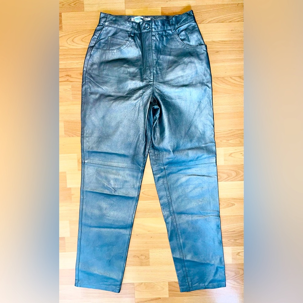 Vintage 80s 90s Tower Hill Collection Metallic Leather Club Party Dress Pant